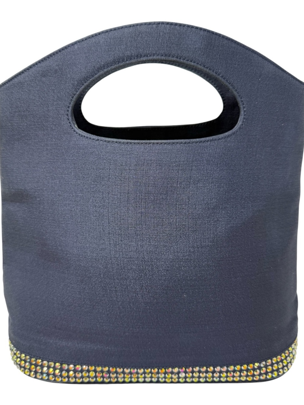 St. John Navy Satin Crystal Rhinestone Cutout Handle Evening Bag